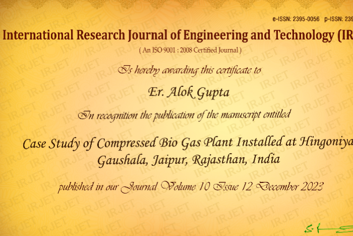 Case Study of Compressed Bio Gas Plant Installed at Hingoniya  Gaushala, Jaipur, Rajasthan, India